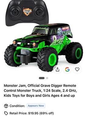 Grave Digger Remote Control Monster Truck - Black & Green